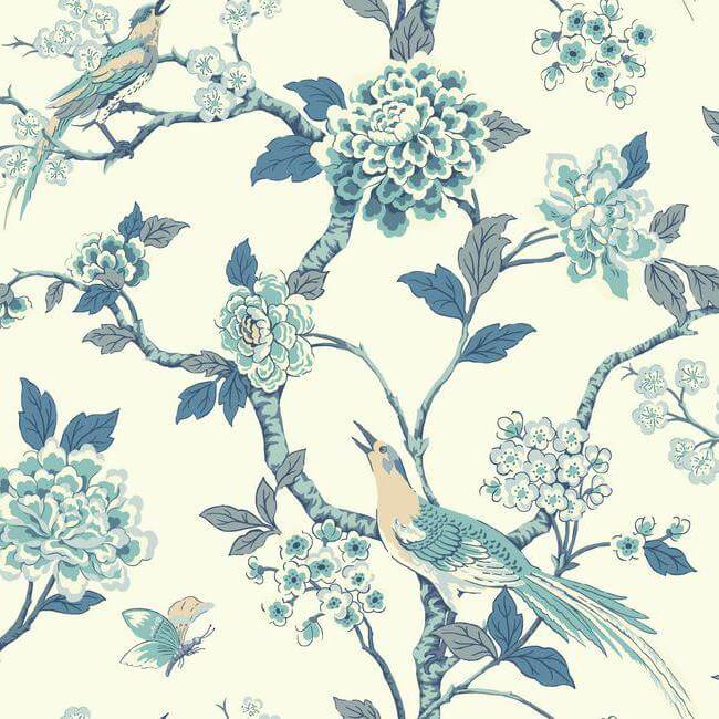 fanciful-blue-white-wallpaper-york-wallcoverings-af1900 - York Wallpaper Wallpaper