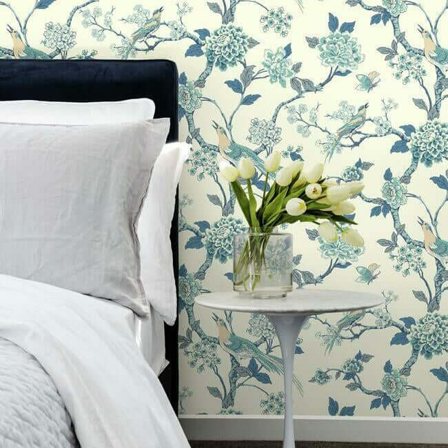 fanciful-blue-white-wallpaper-york-wallcoverings-af1900 - York Wallpaper Wallpaper