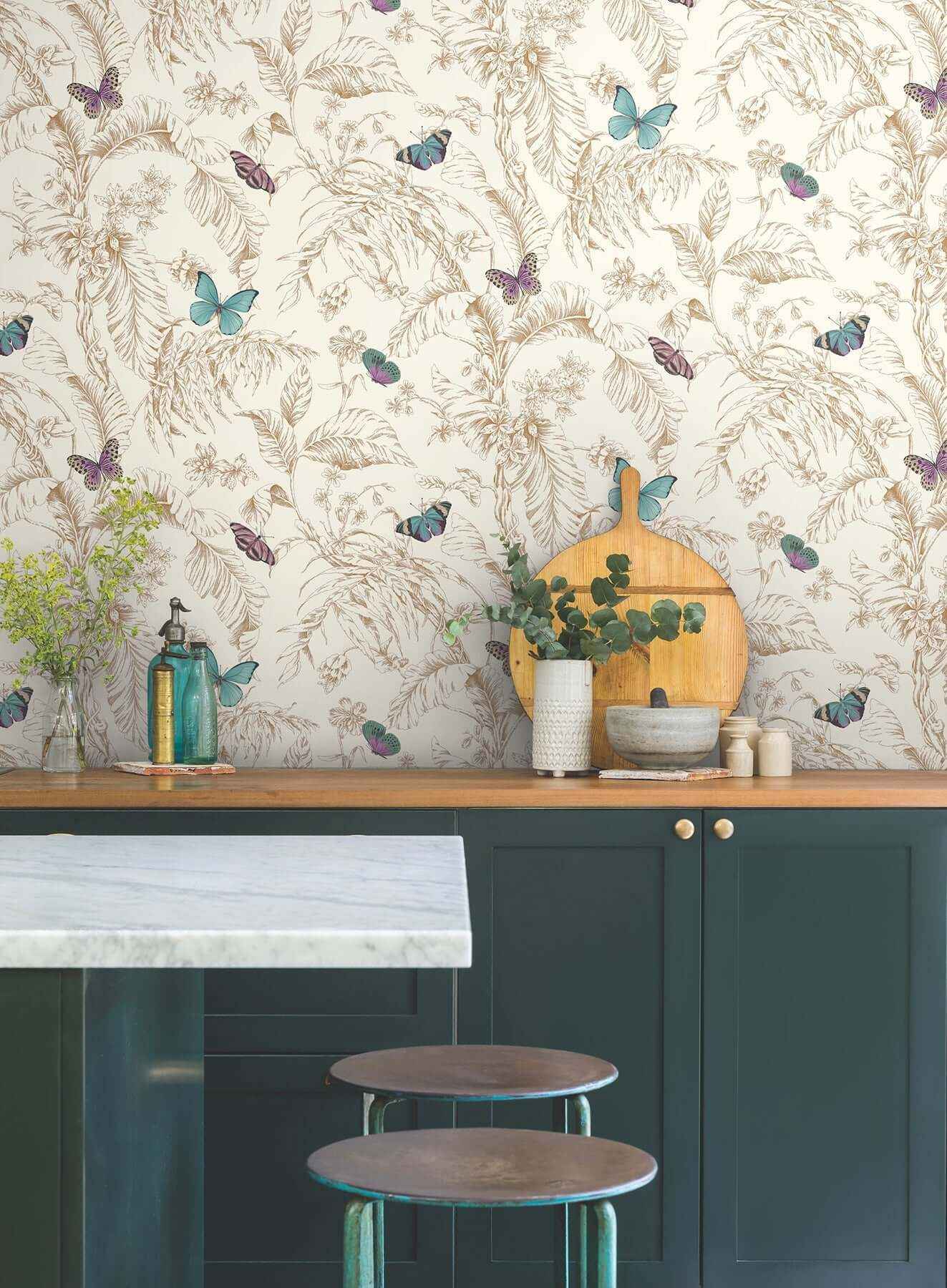 Papillon Gold Wallpaper - York Wallcoverings - AF2028 - York Wallcoverings Wallpaper