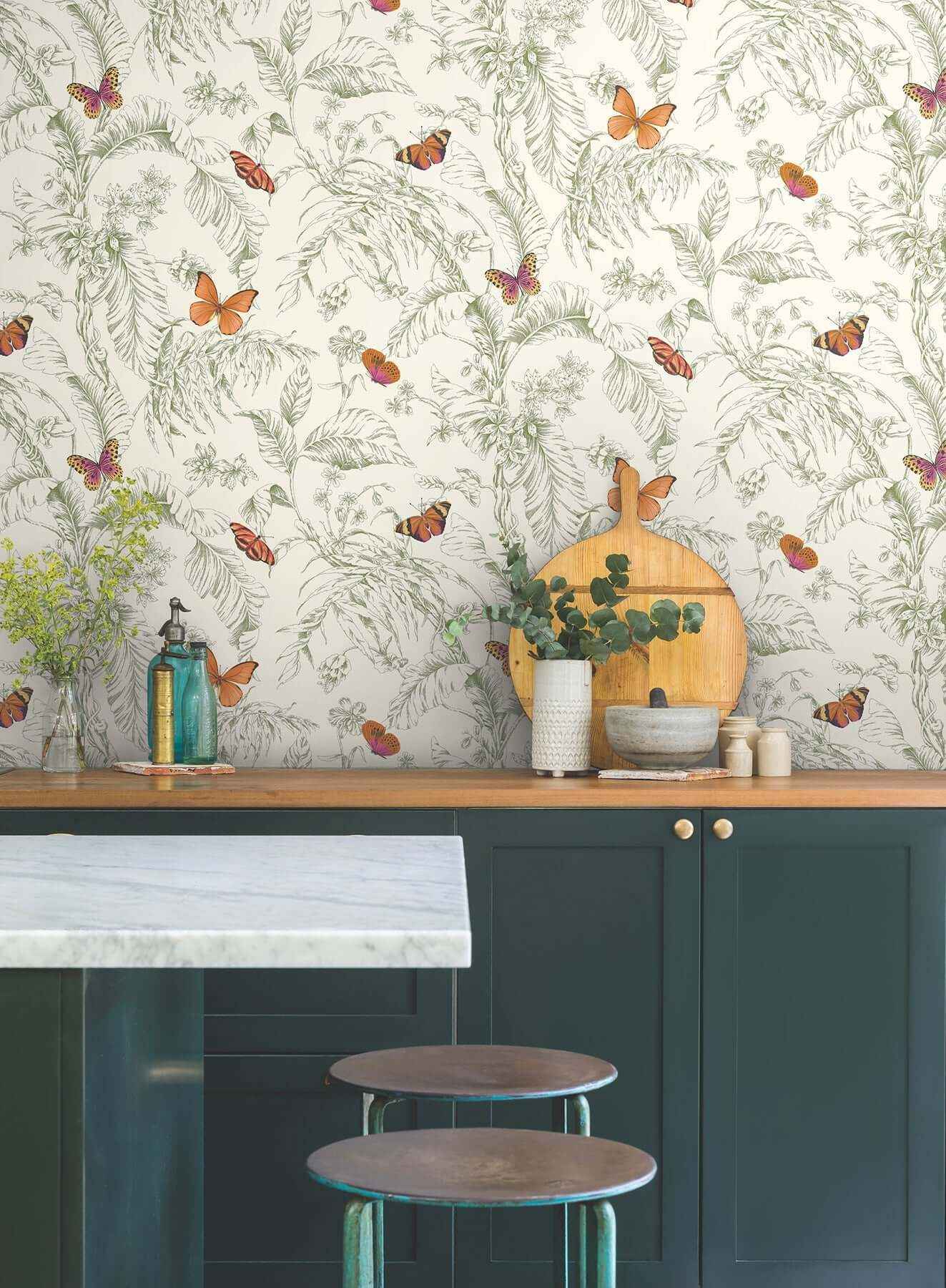 Papillon Green Wallpaper - York Wallcoverings - AF2027 - York Wallcoverings Wallpaper