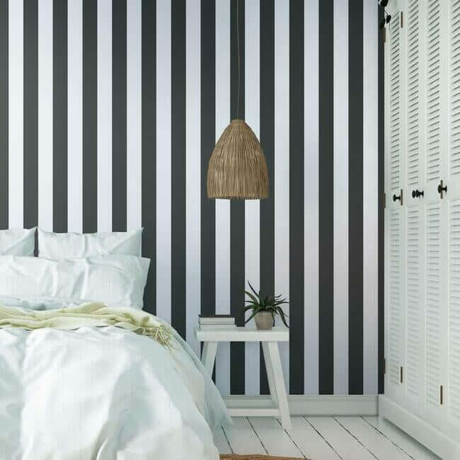 3-stripe-wallpaper-blackwhite-york-wallcoverings-st5691 - York Wallcoverings Wallpaper