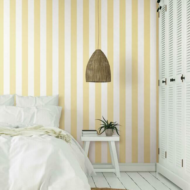 3-stripe-wallpaper-yellow-with-white-york-wallcoverings-sa9178 - York Wallcoverings Wallpaper