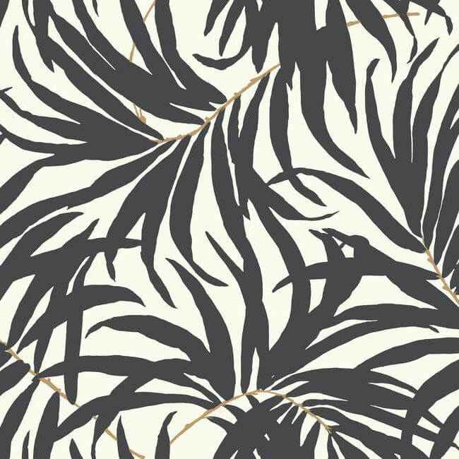 Bali Leaves Off White & Dark Grey Wallpaper - York Wallcoverings - AT7056