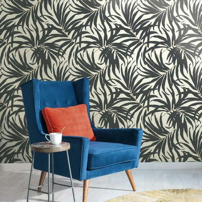 bali-leaves-off-white-dark-grey-wallpaper-york-wallcoverings-at7056 - York Wallpaper Wallpaper