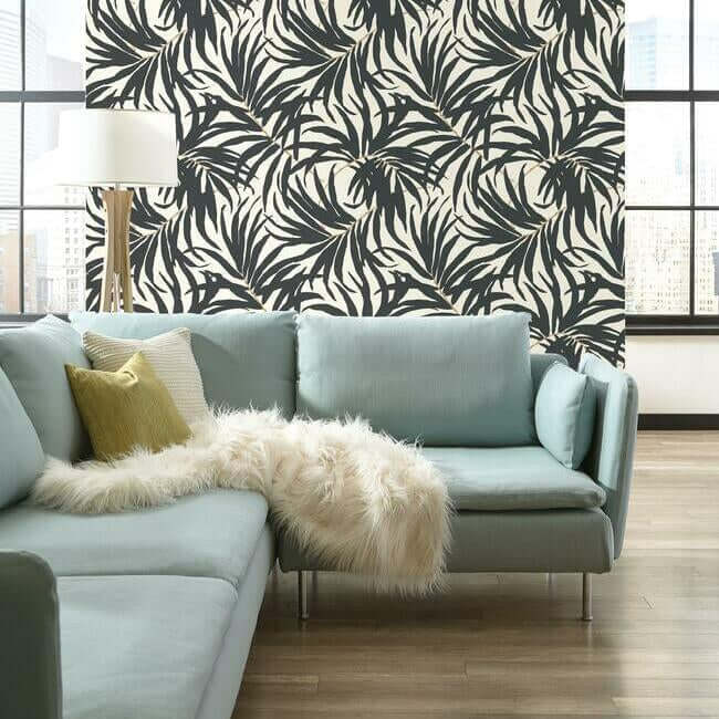 bali-leaves-off-white-dark-grey-wallpaper-york-wallcoverings-at7056 - York Wallpaper Wallpaper