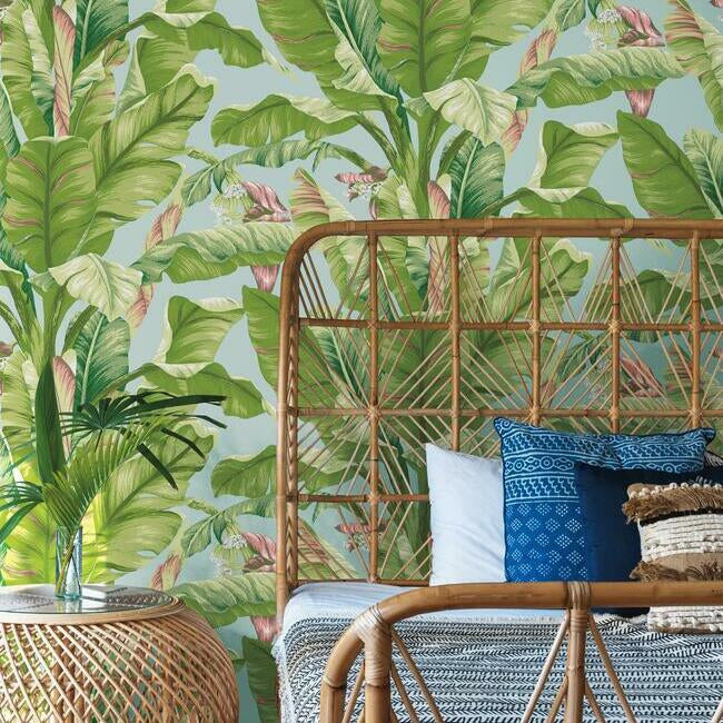 banana-leaf-wallpaper-aqua-york-wallcoverings-at7070 - York Wallcoverings Wallpaper