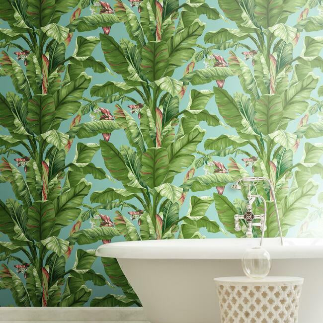 banana-leaf-wallpaper-aqua-york-wallcoverings-at7070 - York Wallcoverings Wallpaper