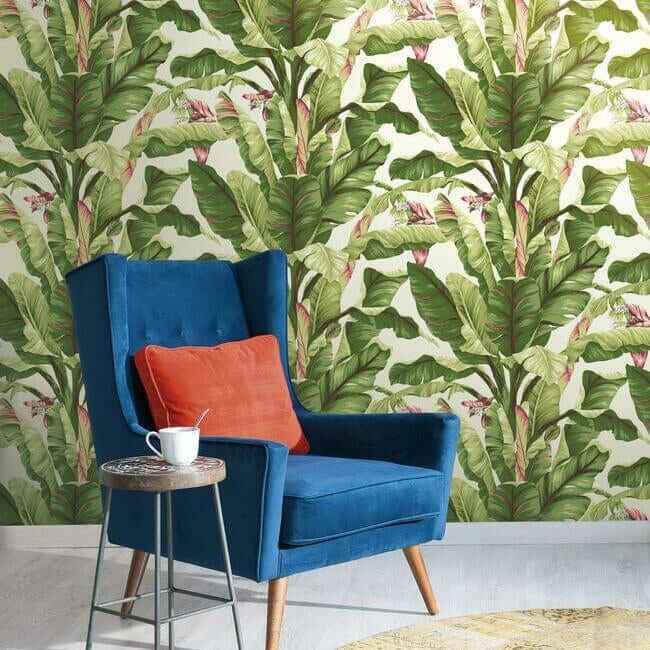 Banana Leaf Dark Brown & Pink Wallpaper - York Wallcoverings - AT7067 - York Wallcoverings Wallpaper