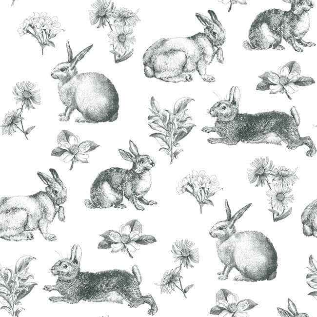 Bunny Toile Black & White Wallpaper - York Wallcoverings - AT4263