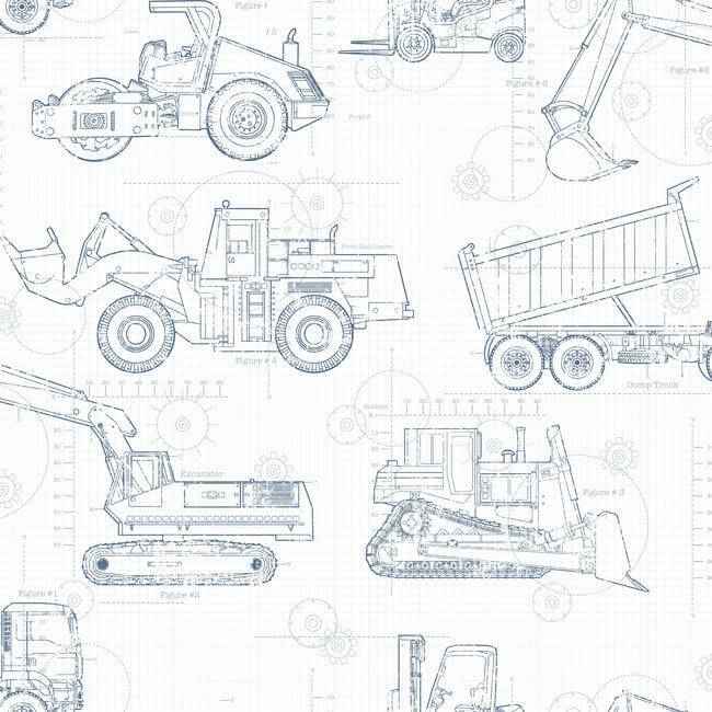 Construction Blueprint Navy Wallpaper - York Wallcoverings - KS2350