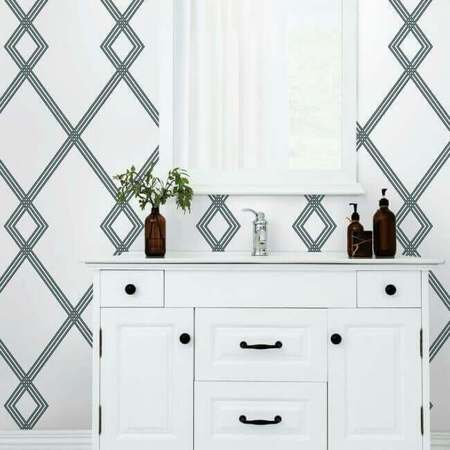ribbon-stripe-trellis-white-black-wallpaper-york-wallcoverings-cy1509 - York Wallpaper Wallpaper