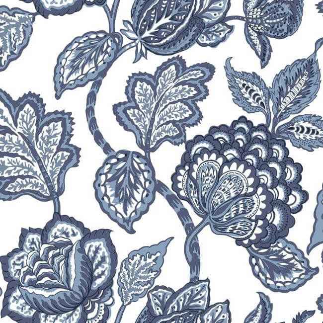 White & Blue Midsummer Jacobean Wallpaper - York Wallcoverings - CY1535 - York Wallcoverings Wallpaper
