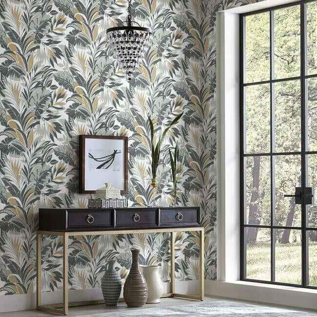Palm Silhouette Black & Gold Wallpaper - York Wallcoverings - CY1567 - York Wallcoverings Wallpaper