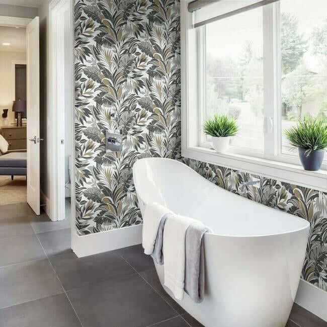Palm Silhouette Black & Gold Wallpaper - York Wallcoverings - CY1567 - York Wallcoverings Wallpaper