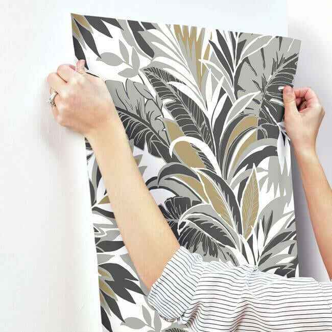 Palm Silhouette Black & Gold Wallpaper - York Wallcoverings - CY1567 - York Wallcoverings Wallpaper