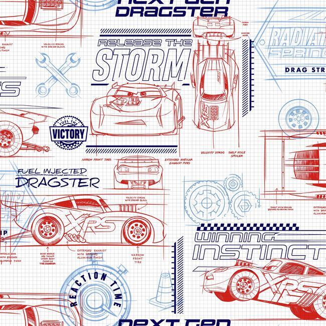 disney-and-pixar-cars-schematic-wallpaper-red-york-wallcoverings-di0915 - York Wallcoverings Wallpaper