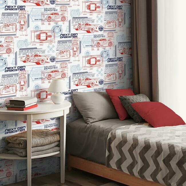 disney-and-pixar-cars-schematic-wallpaper-red-york-wallcoverings-di0915 - York Wallcoverings Wallpaper