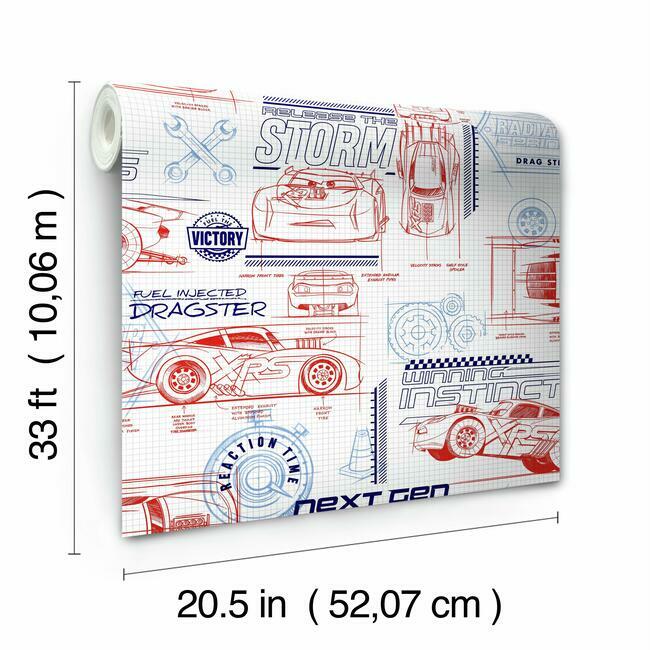 disney-and-pixar-cars-schematic-wallpaper-red-york-wallcoverings-di0915 - York Wallcoverings Wallpaper