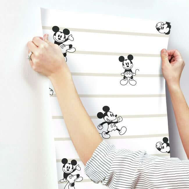 disney-mickey-mouse-stripe-wallpaper-neutral-york-wallcoverings-di0932 - York Wallcoverings Wallpaper