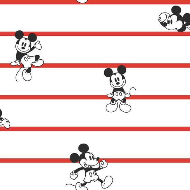 disney-mickey-mouse-stripe-wallpaper-red-york-wallcoverings-di0933 - York Wallcoverings Wallpaper