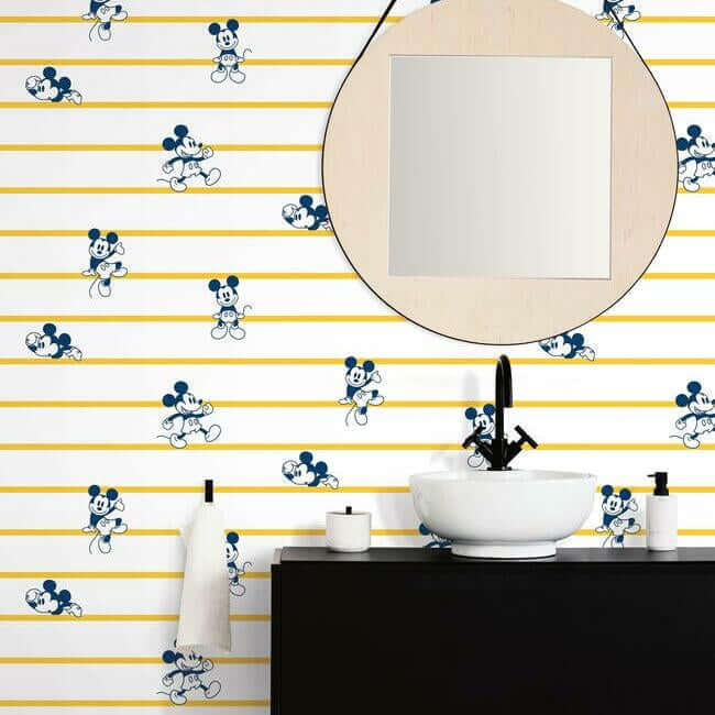 disney-mickey-mouse-stripe-wallpaper-yellow-york-wallcoverings-di0931 - York Wallcoverings Wallpaper