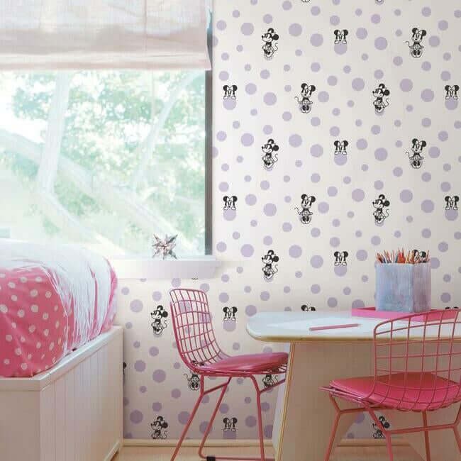 disney-minnie-mouse-dots-wallpaper-lilac-york-wallcoverings-di1028 - York Wallcoverings Wallpaper