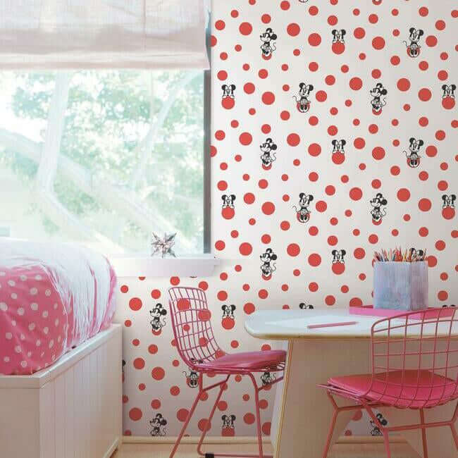 disney-minnie-mouse-dots-wallpaper-red-york-wallcoverings-di1029 - York Wallcoverings Wallpaper