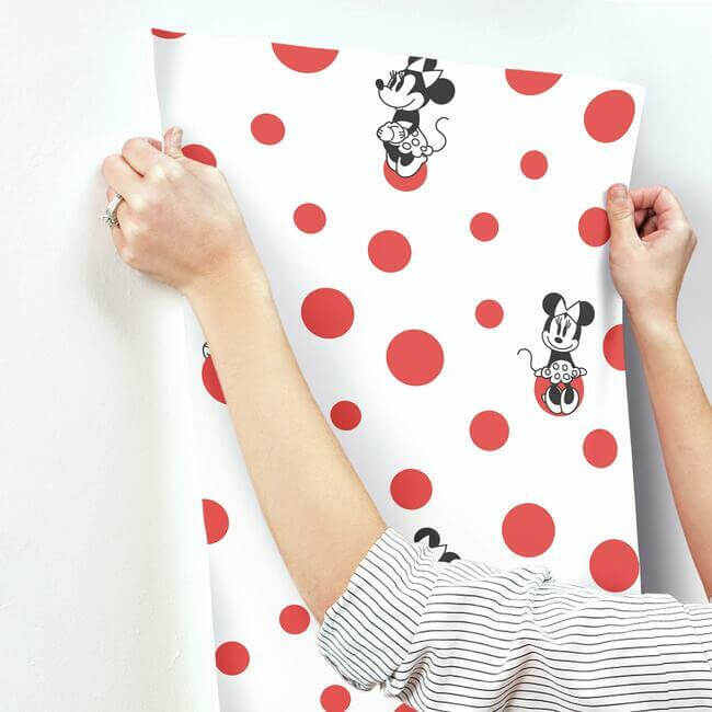 disney-minnie-mouse-dots-wallpaper-red-york-wallcoverings-di1029 - York Wallcoverings Wallpaper