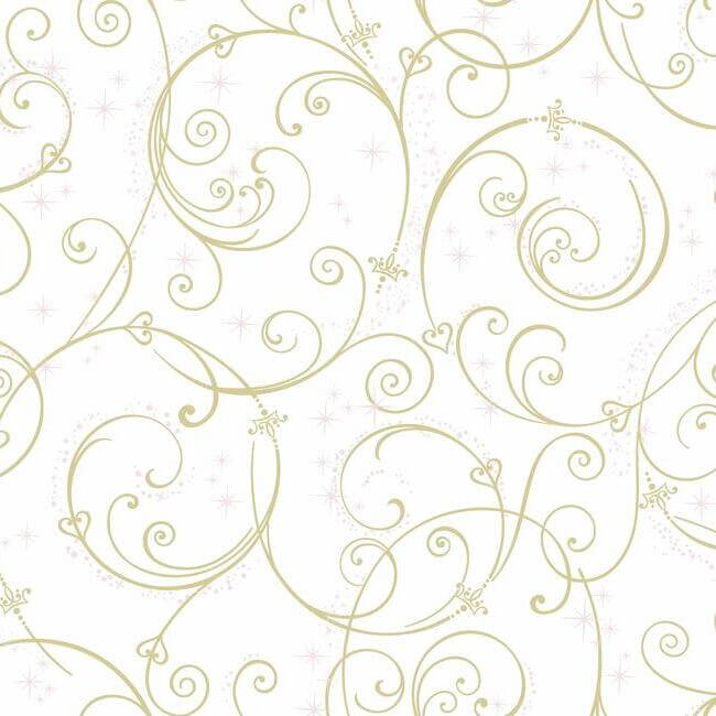 disney-princess-perfect-scroll-wallpaper-gold-york-wallcoverings-di0905 - York Wallcoverings Wallpaper