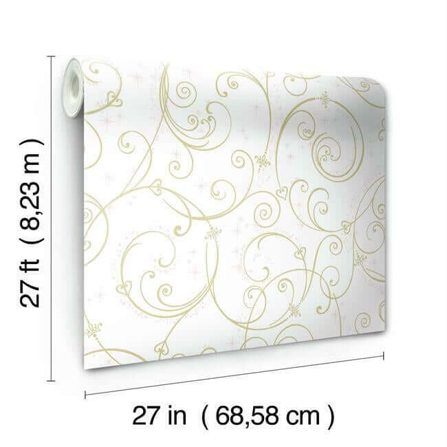 disney-princess-perfect-scroll-wallpaper-gold-york-wallcoverings-di0905 - York Wallcoverings Wallpaper