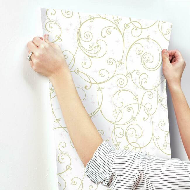 disney-princess-perfect-scroll-wallpaper-gold-york-wallcoverings-di0905 - York Wallcoverings Wallpaper