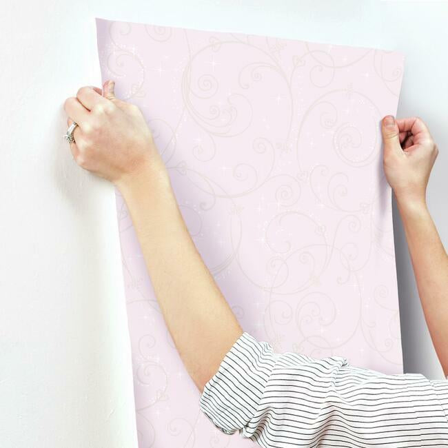 disney-princess-perfect-scroll-wallpaper-pink-york-wallcoverings-di0904 - York Wallcoverings Wallpaper