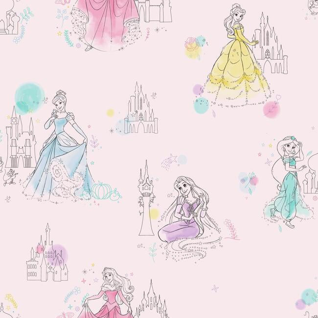 disney-princess-pretty-elegant-wallpaper-pink-york-wallcoverings-di0969 - York Wallcoverings Wallpaper