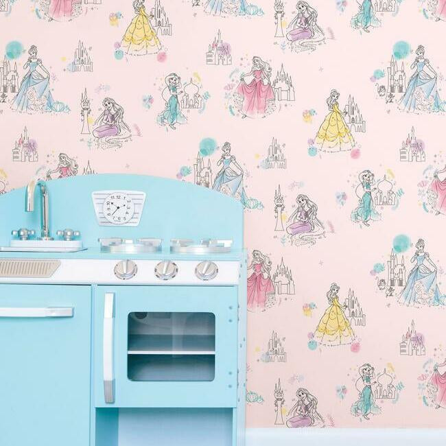disney-princess-pretty-elegant-wallpaper-pink-york-wallcoverings-di0969 - York Wallcoverings Wallpaper