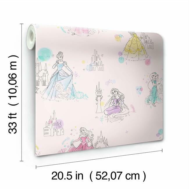 disney-princess-pretty-elegant-wallpaper-pink-york-wallcoverings-di0969 - York Wallcoverings Wallpaper