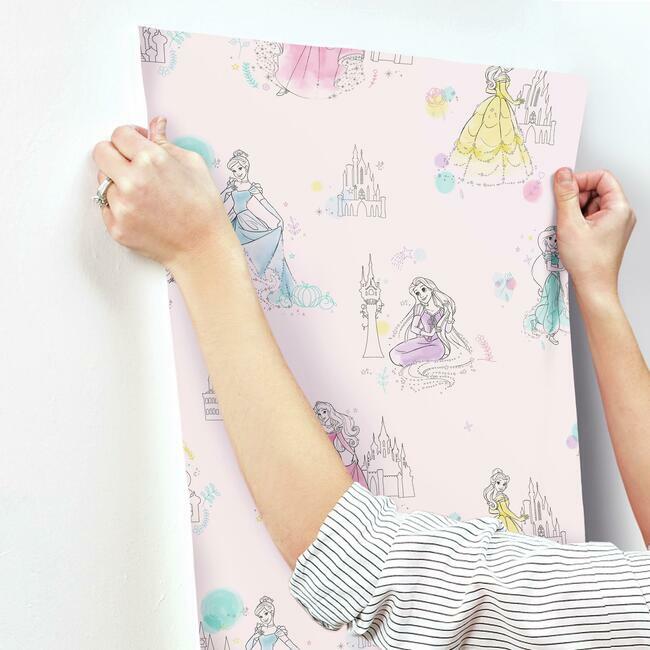 disney-princess-pretty-elegant-wallpaper-pink-york-wallcoverings-di0969 - York Wallcoverings Wallpaper