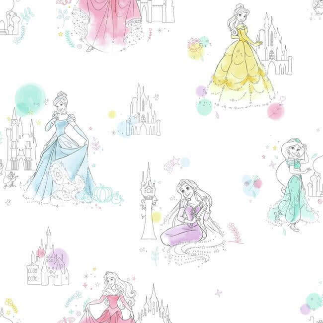 disney-princess-pretty-elegant-wallpaper-white-york-wallcoverings-di0968 - York Wallcoverings Wallpaper
