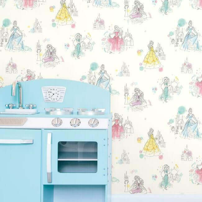 disney-princess-pretty-elegant-wallpaper-white-york-wallcoverings-di0968 - York Wallcoverings Wallpaper