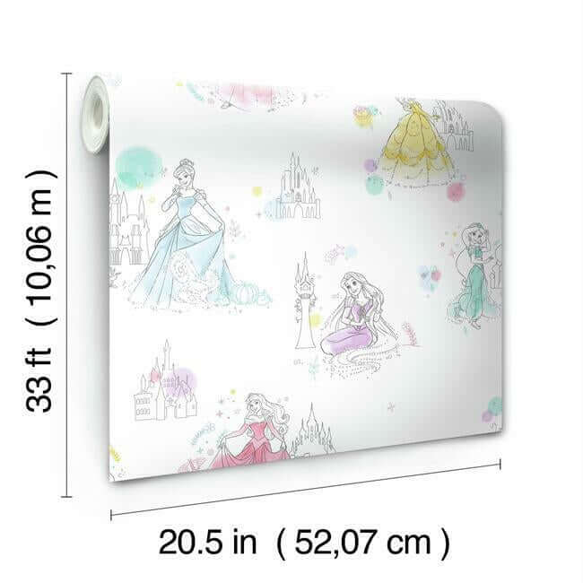 disney-princess-pretty-elegant-wallpaper-white-york-wallcoverings-di0968 - York Wallcoverings Wallpaper