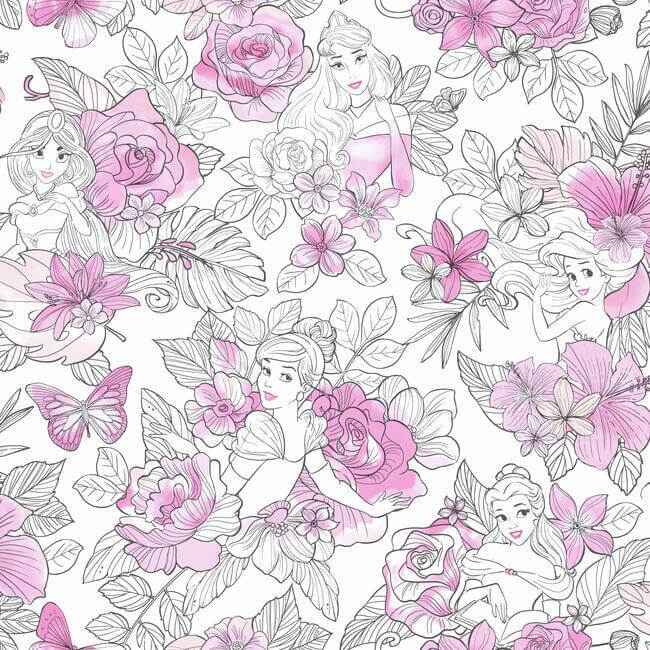 Disney Princess Royal Floral Magenta Wallpaper - York Wallcoverings - DI0965