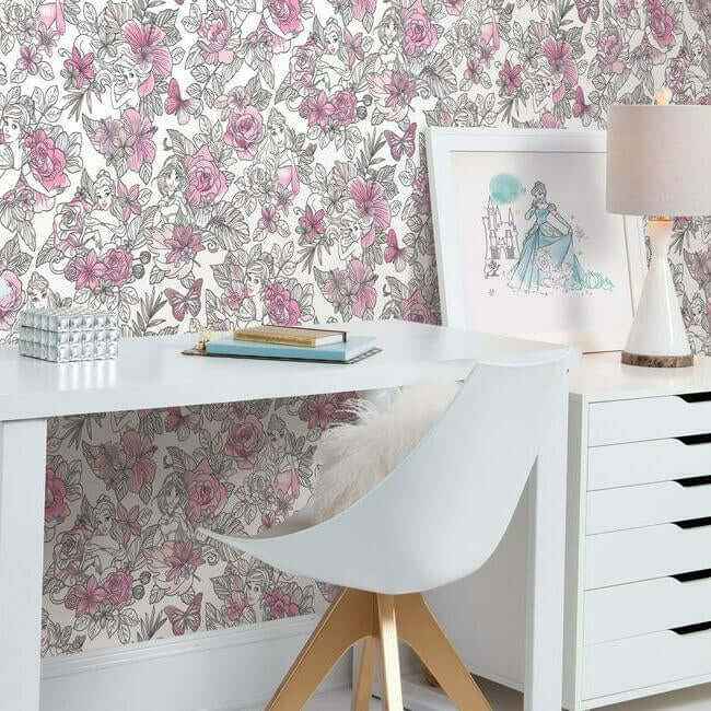 Disney Princess Royal Floral Magenta Wallpaper - York Wallcoverings - DI0965 - York Wallcoverings Papel pintado