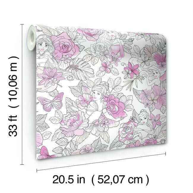 Disney Princess Royal Floral Magenta Wallpaper - York Wallcoverings - DI0965 - York Wallcoverings Papel pintado