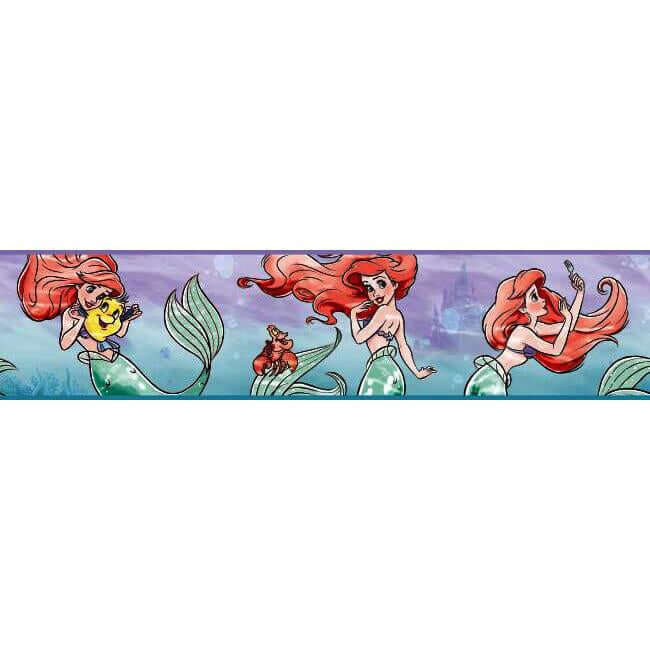 disney-the-little-mermaid-ariel-friends-purple-red-border-york-wallcoverings-di1016bd - York Wallpaper Wallpaper