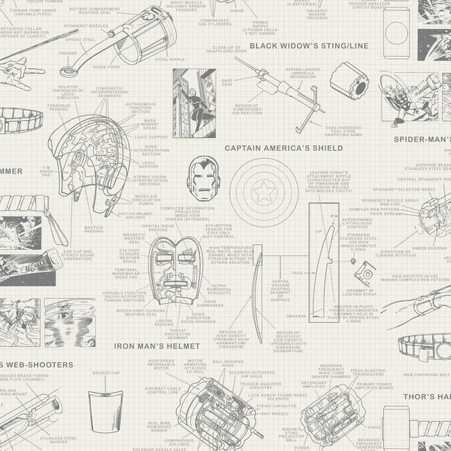 marvels-heroes-schematics-wallpaper-almond-york-wallcoverings-di0937 - York Wallcoverings Wallpaper