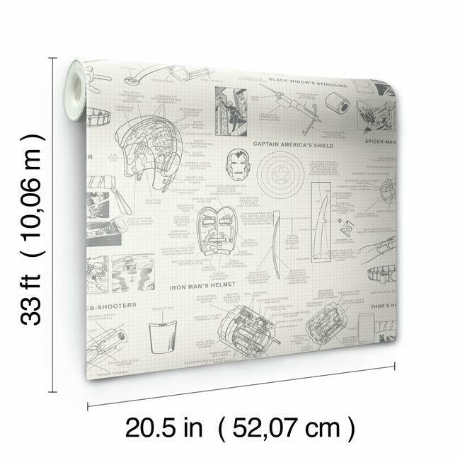 marvels-heroes-schematics-wallpaper-almond-york-wallcoverings-di0937 - York Wallcoverings Wallpaper