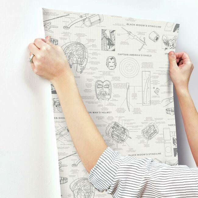 marvels-heroes-schematics-wallpaper-almond-york-wallcoverings-di0937 - York Wallcoverings Wallpaper