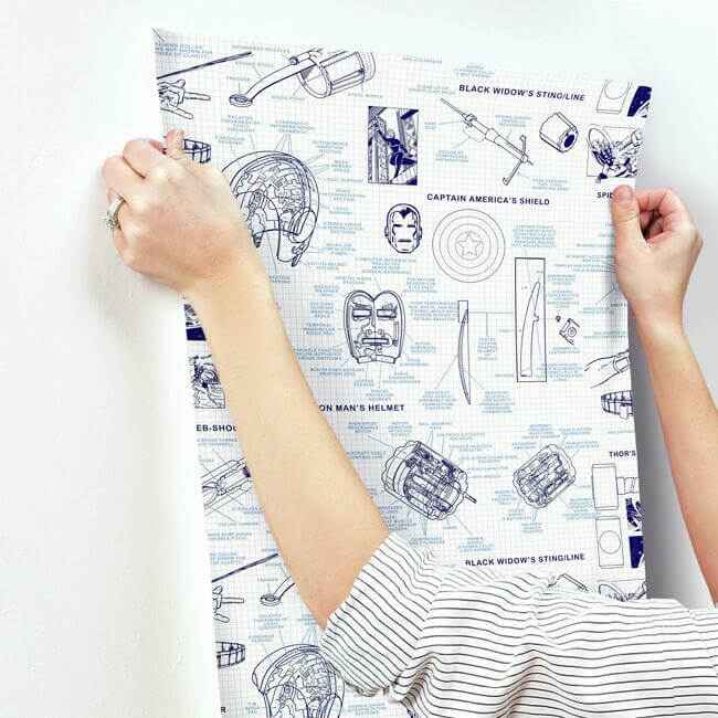 Marvels Heroes Schematics Blue Wallpaper - York Wallcoverings - DI0935 - York Wallcoverings Wallpaper