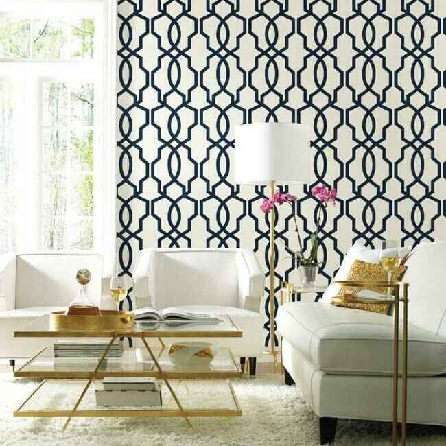 Hourglass Trellis Navy Wallpaper - York Wallcoverings - GM7521 - York Wallcoverings Wallpaper