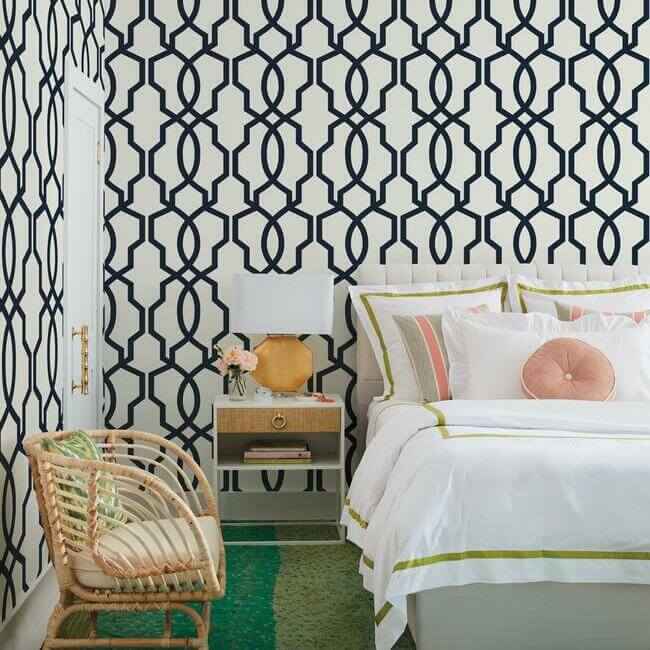 Hourglass Trellis Navy Wallpaper - York Wallcoverings - GM7521 - York Wallcoverings Wallpaper