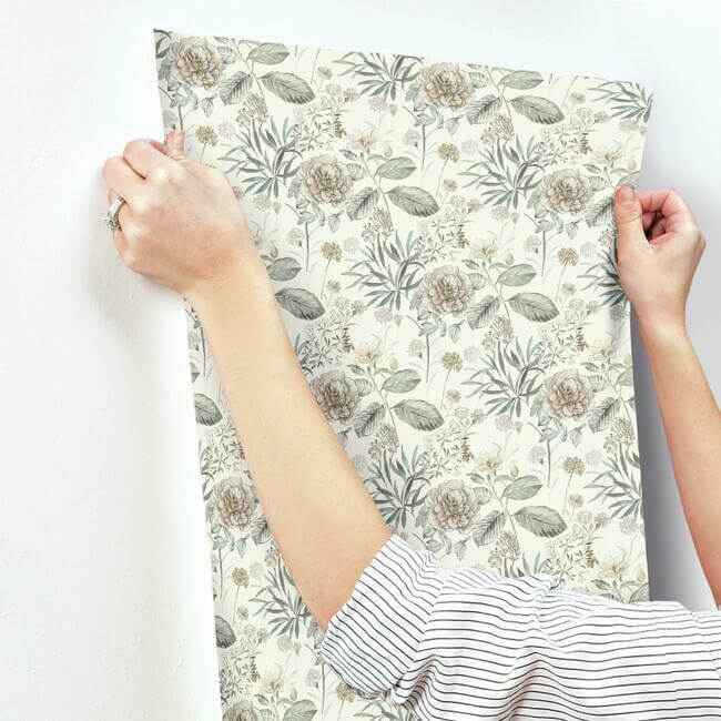 Midsummer Floral Beige & Green Wallpaper - York Wallcoverings - TL1918 - York Wallcoverings Wallpaper